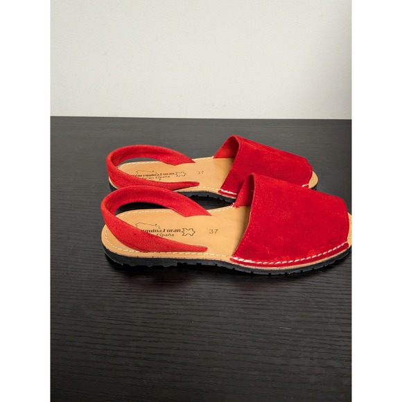 Menorquina Furan Red Suede Avarca Sandals Spain Slingback Peep Toe Flats US 6.5 - Picture 5 of 9